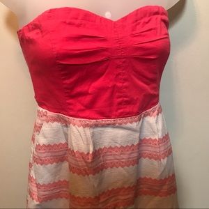 Maeve.  Cream/melon cotton dress Lace trim lining